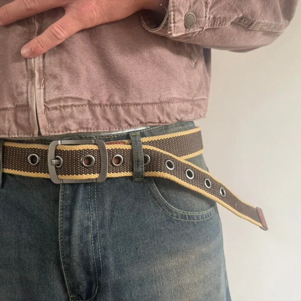 Vintage Brown Tan Canvas Belt Adjustable Fits 26-36 Unisex Streetwear Style